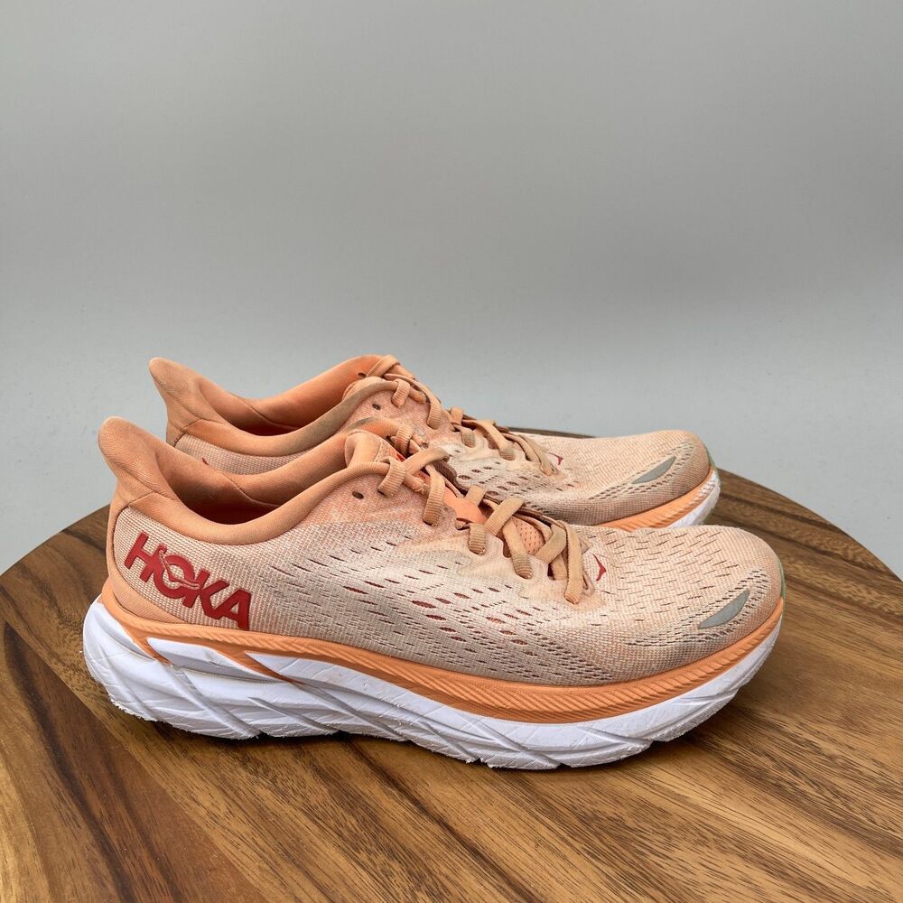 Hoka One One Clifton 8 Shoes Womens Size 8 B Orange Running Comfort Walking Gym